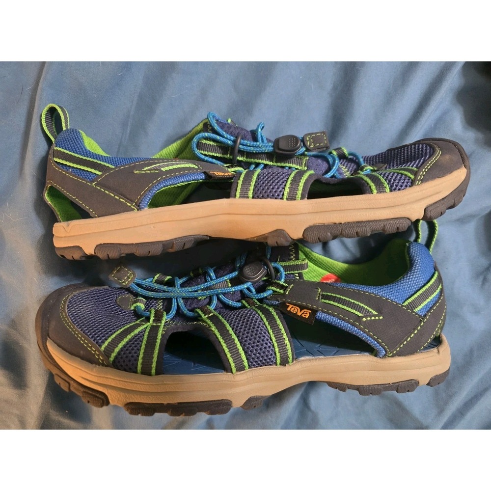 TEVA Kids Manatee Summer Sports Sandals Sz 6 Navy Blue Green Water Shoes Slip On - Picture 3 of 7